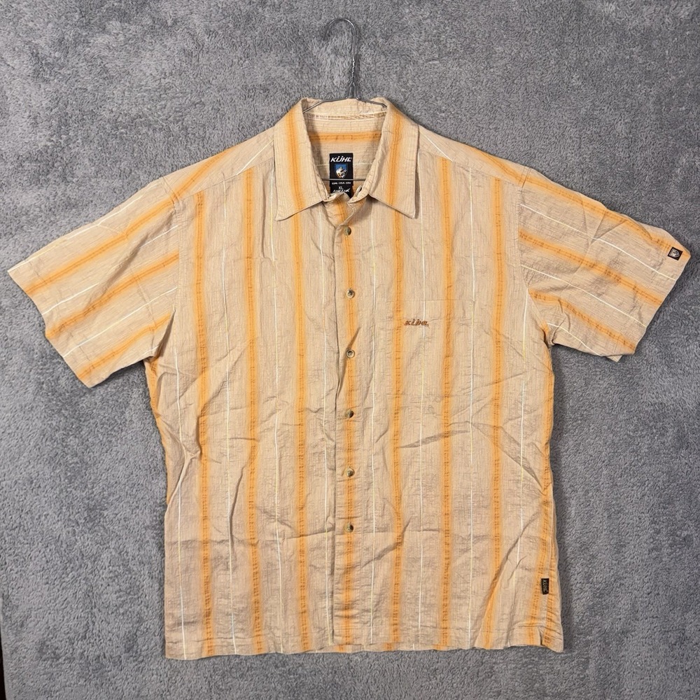Kuhl Shirt Mens XL Striped Short Sleeve Button‎ Up Cotton Athletic Fit Woven